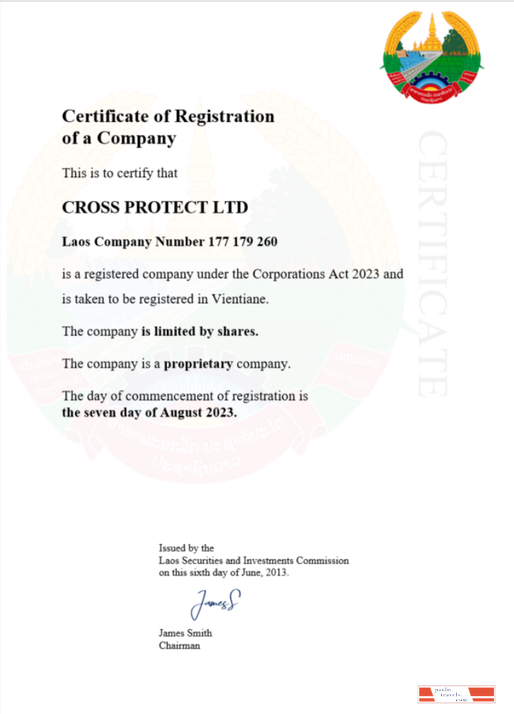 Laos business registration certificate Word and PDF template